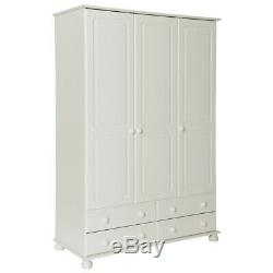 Copenhagen Wide 3 Door 4 Drawer Wardrobe White Large Wardrobe Bedroom Cupboard