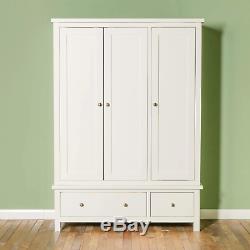 Cornish White Triple Wardrobe with 3 Doors 2 Drawers Large Painted Solid Wood