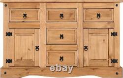 Corona 2 Door 5 Drawer Sideboard Shelf Cupboard Cabinet Storage Unit Distressed