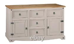 Corona Grey 2 Door 5 Drawer Large Sideboard Mexican Solid Pine