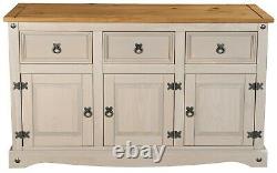 Corona Grey 3 Door 3 Drawer Large Sideboard Mexican Solid Pine