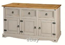 Corona Grey 3 Door 3 Drawer Large Sideboard Mexican Solid Pine