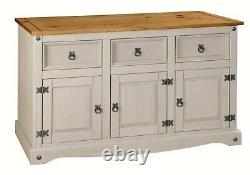 Corona Grey 3 Door 3 Drawer Large Sideboard Mexican Solid Pine