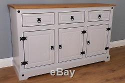 Corona Grey Painted Large 3 Door 3 Drawer Sideboard by Mercers Furniture