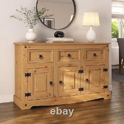 Corona Sideboard 3 Door 3 Drawer Large Waxed Mexican Pine (40D x 125W x 76H)