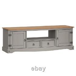 Corona TV Unit Grey Wax 2 Door 2 Drawer Large Widescreen Media Unit Solid Pine