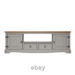 Corona TV Unit Grey Wax 2 Door 2 Drawer Large Widescreen Media Unit Solid Pine