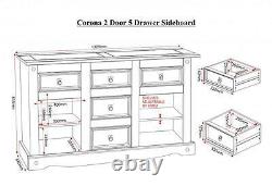 Corona Waxed Pine 2 Door 5 Drawer Sideboard