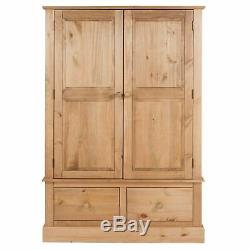 Cotswold Country Pine Bedroom Range Large 2 Door 2 Drawer Wide Wardrobe Cupboard