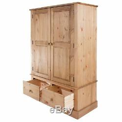 Cotswold Country Pine Bedroom Range Large 2 Door 2 Drawer Wide Wardrobe Cupboard