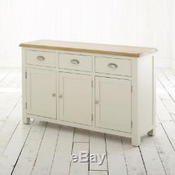 Cotswold Cream Painted 3 Door Large Sideboard with Oak Top 3 Drawers WT26