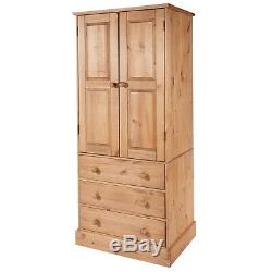 Cotswold Solid Pine Antique Wax Matt Large Bedroom 2 Door 3 Drawer Wardrobe