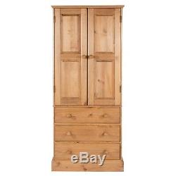 Cotswold Solid Pine Antique Wax Matt Large Bedroom 2 Door 3 Drawer Wardrobe