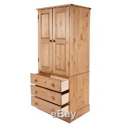 Cotswold Solid Pine Antique Wax Matt Large Bedroom 2 Door 3 Drawer Wardrobe