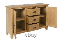 Country Oak Large Sideboard / Solid Wood 2 Door 3 Drawer Cupboard Cabinet Unit