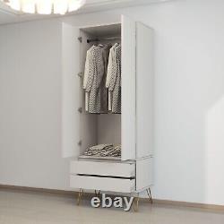 Cream 2 Door Wardrobe With 2 Drawers Hanging Rail Bedroom Furniture Storage