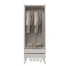 Cream 2 Door Wardrobe With 2 Drawers Hanging Rail Bedroom Furniture Storage