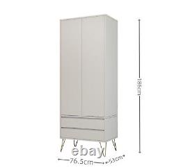 Cream 2 Door Wardrobe With 2 Drawers Hanging Rail Bedroom Furniture Storage