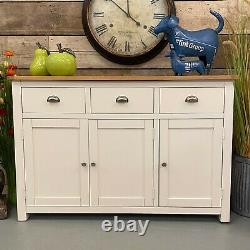 Cream Large Sideboard Oak Painted 3 Drawer 3 Door Storage Wood Cupboard Buffet