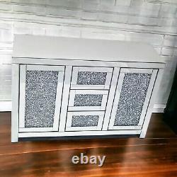 Crushed Diamond Effect 2 Door + 3 Drawer Sideboard LARGE Crystal Glitz Drawer