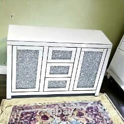 Crushed Diamond Effect 2 Door + 3 Drawer Sideboard LARGE Crystal Glitz Drawer