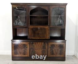 DISPLAY CABINET Large Wood Veneer Retro Glass Door Drawers Shelves FREE DELIVERY