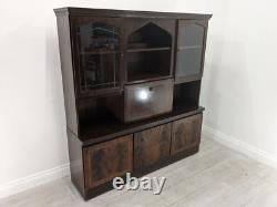 DISPLAY CABINET Large Wood Veneer Retro Glass Door Drawers Shelves FREE DELIVERY