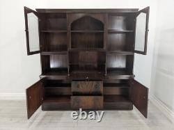 DISPLAY CABINET Large Wood Veneer Retro Glass Door Drawers Shelves FREE DELIVERY