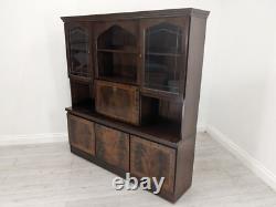 DISPLAY CABINET Large Wood Veneer Retro Glass Door Drawers Shelves FREE DELIVERY