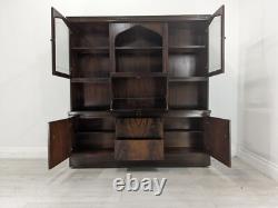 DISPLAY CABINET Large Wood Veneer Retro Glass Door Drawers Shelves FREE DELIVERY