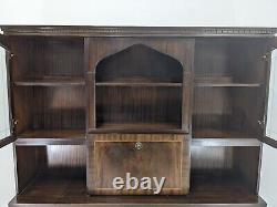 DISPLAY CABINET Large Wood Veneer Retro Glass Door Drawers Shelves FREE DELIVERY