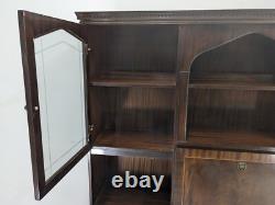 DISPLAY CABINET Large Wood Veneer Retro Glass Door Drawers Shelves FREE DELIVERY