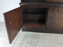 DISPLAY CABINET Large Wood Veneer Retro Glass Door Drawers Shelves FREE DELIVERY