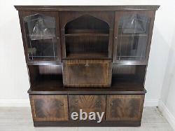 DISPLAY CABINET Large Wood Veneer Retro Glass Door Drawers Shelves FREE DELIVERY