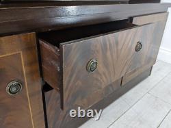 DISPLAY CABINET Large Wood Veneer Retro Glass Door Drawers Shelves FREE DELIVERY