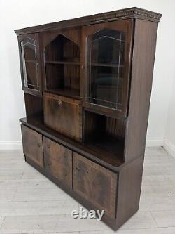 DISPLAY CABINET Large Wood Veneer Retro Glass Door Drawers Shelves FREE DELIVERY