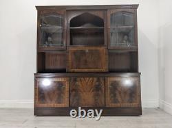 DISPLAY CABINET Large Wood Veneer Retro Glass Door Drawers Shelves FREE DELIVERY