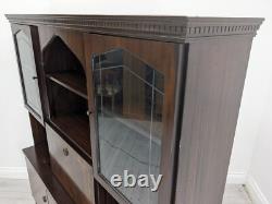 DISPLAY CABINET Large Wood Veneer Retro Glass Door Drawers Shelves FREE DELIVERY