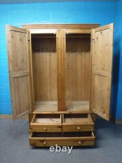 DOVETAILED LARGE CHUNKY SOLID WOOD 2DOOR 3DRAWER WARDROBE H195 W131cm- SEE SHOP