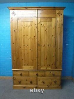 DOVETAILED LARGE CHUNKY SOLID WOOD 2DOOR 5DRAWER WARDROBE H220 W145cm -see shop