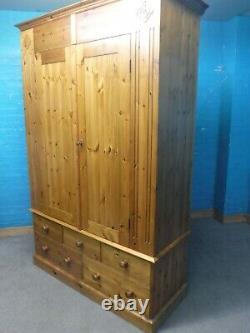 DOVETAILED LARGE CHUNKY SOLID WOOD 2DOOR 5DRAWER WARDROBE H220 W145cm -see shop