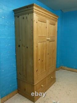 DOVETAILED LARGE SOLID WOOD 2DOOR 2DRAWER WARDROBE H205 W120 D60cm- SEE SHOP