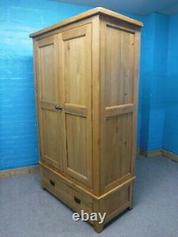 DOVETAILED SOLID CHUNKY OAK WOOD LARGE 2DOOR 1DRAWER WARDROBE H193 W113 see shop