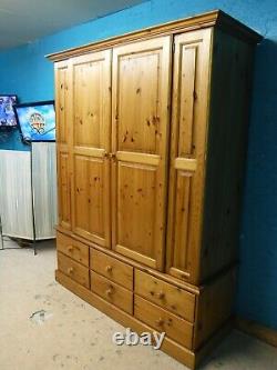DOVETAILED WIDE LARGE SOLID WOOD 2DOOR 6DRAWER WARDROBE H208 W165 D59cm SEE SHOP