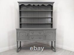 DRESSER Large Grey Vintage Oak 3 Shelf 2 Drawer Cupboard Upcycled FREE DELIVERY