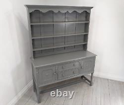 DRESSER Large Grey Vintage Oak 3 Shelf 2 Drawer Cupboard Upcycled FREE DELIVERY