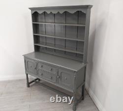 DRESSER Large Grey Vintage Oak 3 Shelf 2 Drawer Cupboard Upcycled FREE DELIVERY