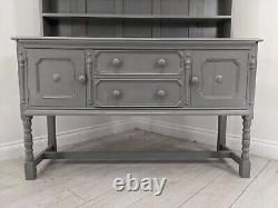 DRESSER Large Grey Vintage Oak 3 Shelf 2 Drawer Cupboard Upcycled FREE DELIVERY