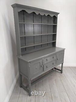 DRESSER Large Grey Vintage Oak 3 Shelf 2 Drawer Cupboard Upcycled FREE DELIVERY