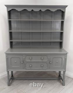 DRESSER Large Grey Vintage Oak 3 Shelf 2 Drawer Cupboard Upcycled FREE DELIVERY